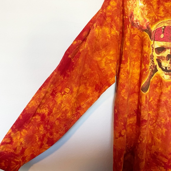 VTG Walt Disney World Pirates of the Caribbean Tie-Dye Long Sleeve Tee Orange XL - Picture 3 of 9